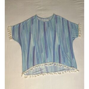 Boho Swimsuit Cover Mini Dress One Size Blue White Fringe Elsie & Zoey Summer